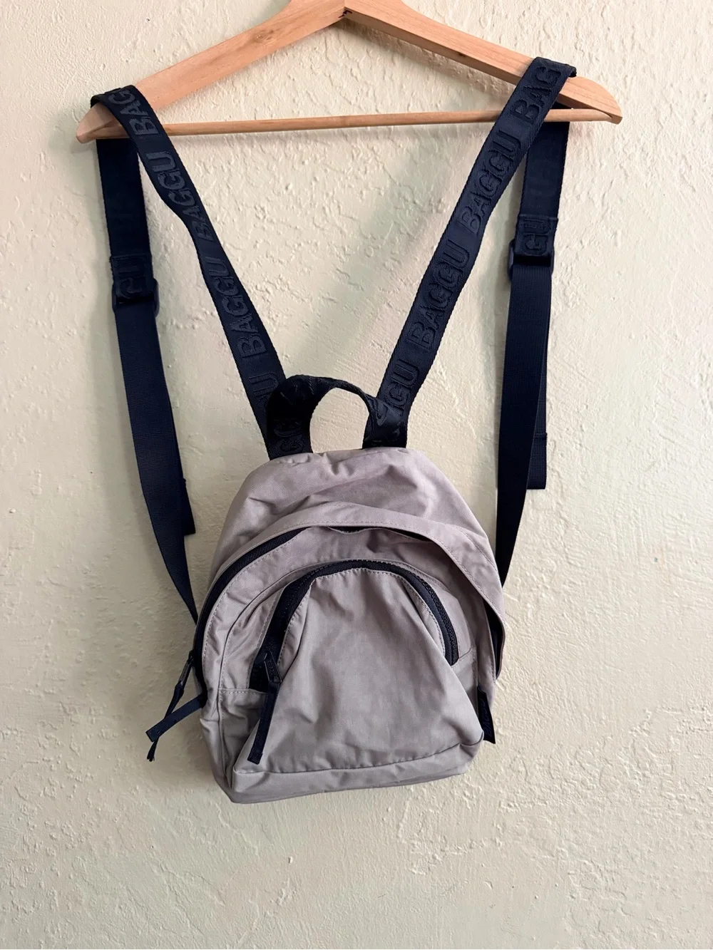 BAGGU Mini Backpack in Tan with Black Straps